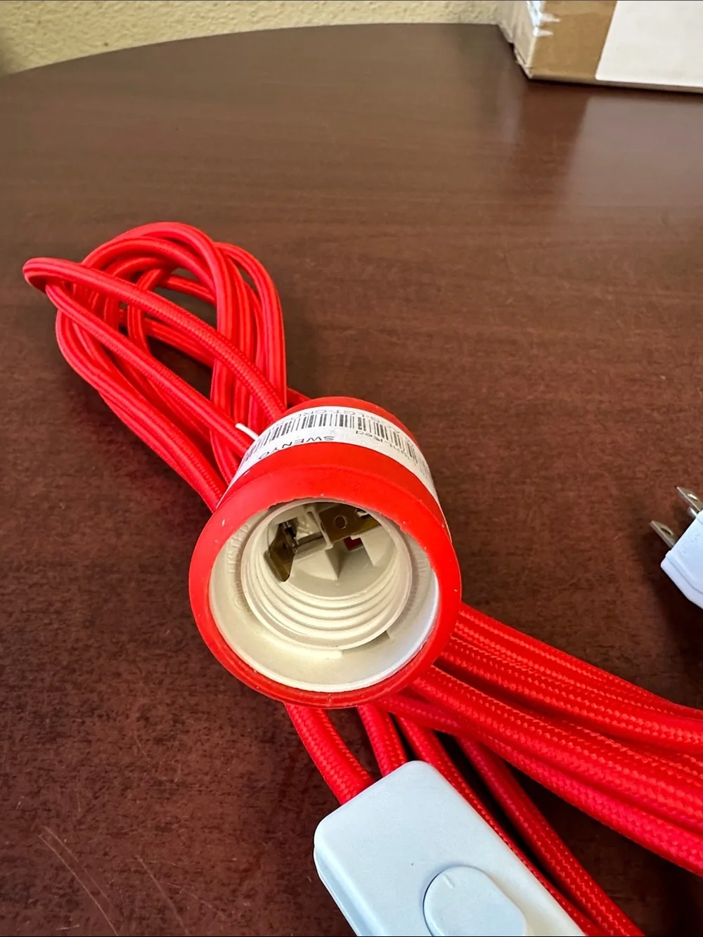 Red Braided Power Extension Cord with Inline Switch